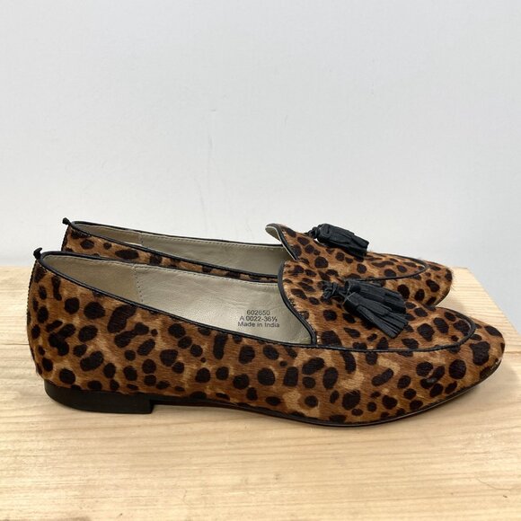 Boden Ines Loafers, Size 6, 36.5 Leather Calf Hair Animal Print Tassels Flats - Picture 3 of 12